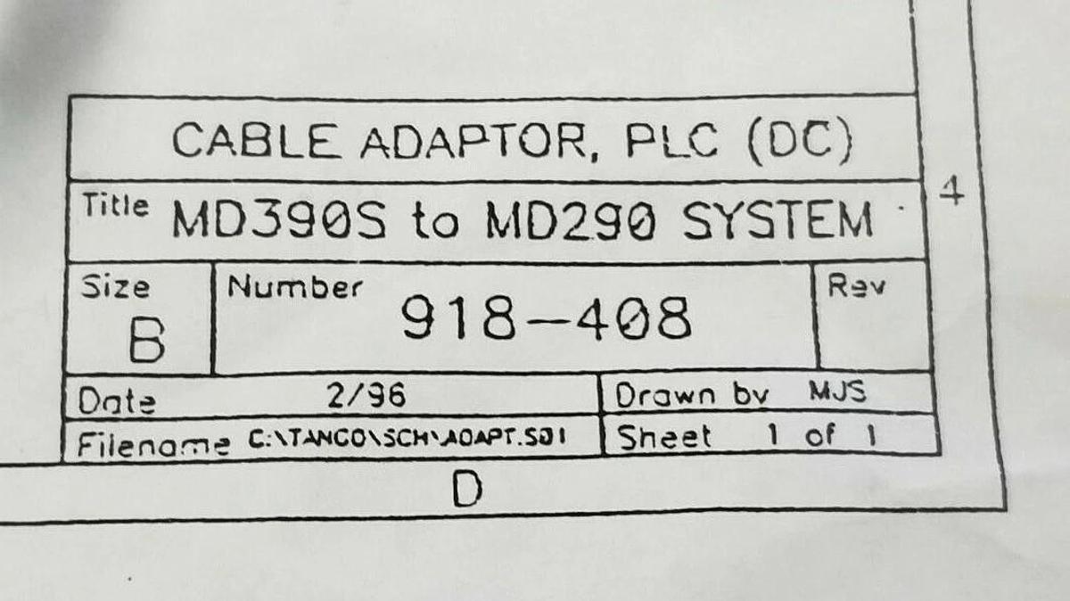 NEW GENERIC 918-408 PLC CABLE ADAPTER MD390 TO MD290 SIZE: B W/ 206043-3 E118830