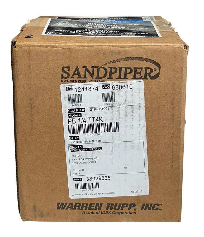Used WARREN RUPP SANDPIPER PB1/4,TT4K / PB14TT4K / PB1/4 DIAPHRAGM PUMP 100PSI NSMP