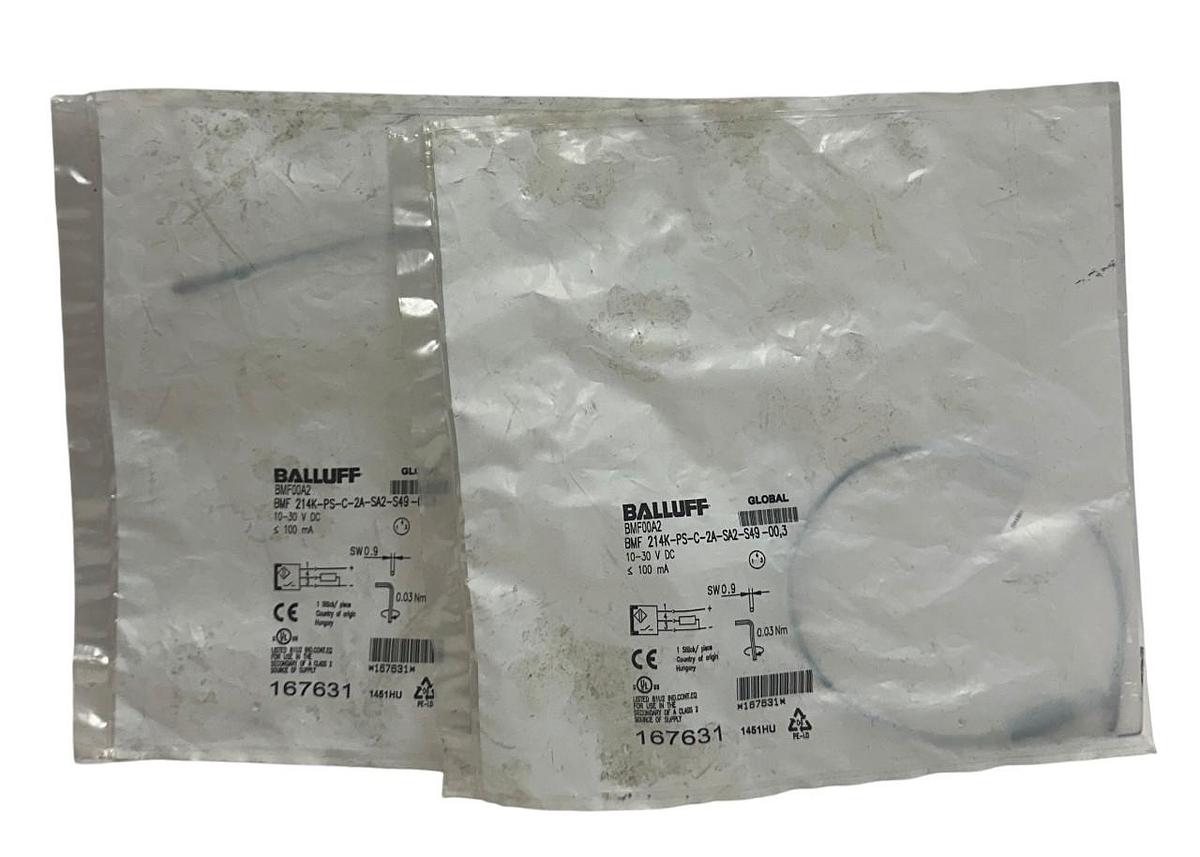 Used 2 BALLUFF BMF 214K-PS-C-2A-SA2-S49-00,3 / BMF00A2 MAGNETIC CYLINDER SENSORS NSFS