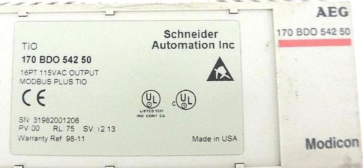 Used SCHNEIDER MODICON 170BDO54250 MODBUS PLUS TIO 16PT, 115VAC, PV: 00, RL: 75