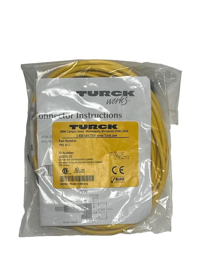 Used Turck PKG 4Z-5 Cordset M8 Female Straight 4-Pin 5M - New Surplus Sealed