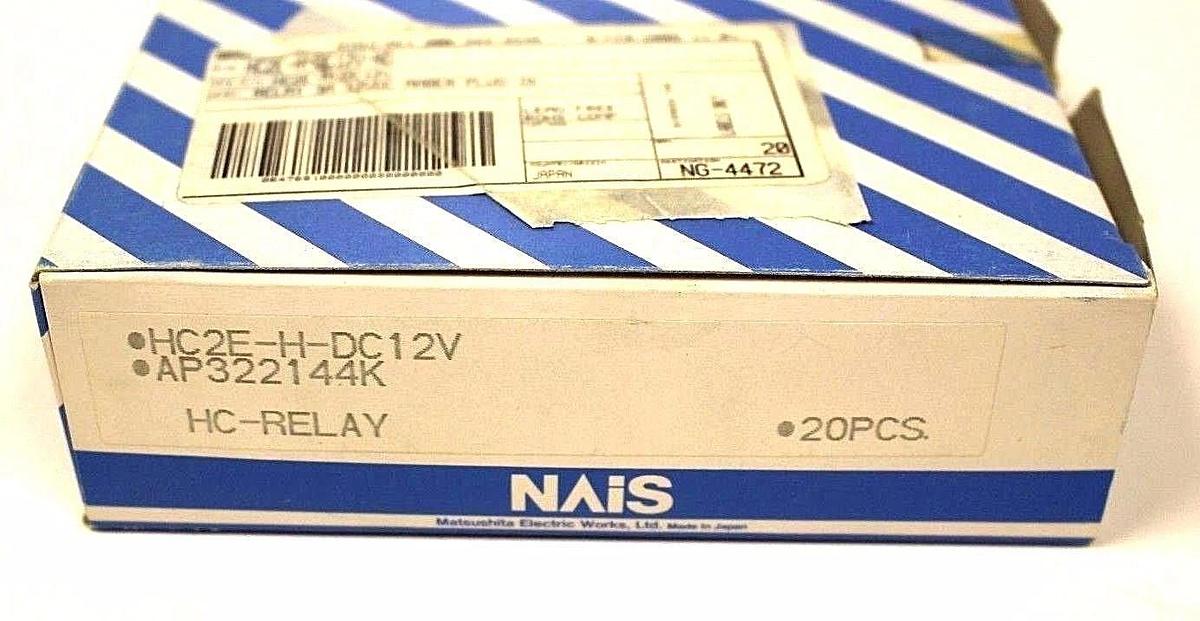 Used BOX OF 20 NEW MATSUSHITA NAIS HC2E-H-DC12V POWER RELAYS AP322144K, 12VDC, 3A