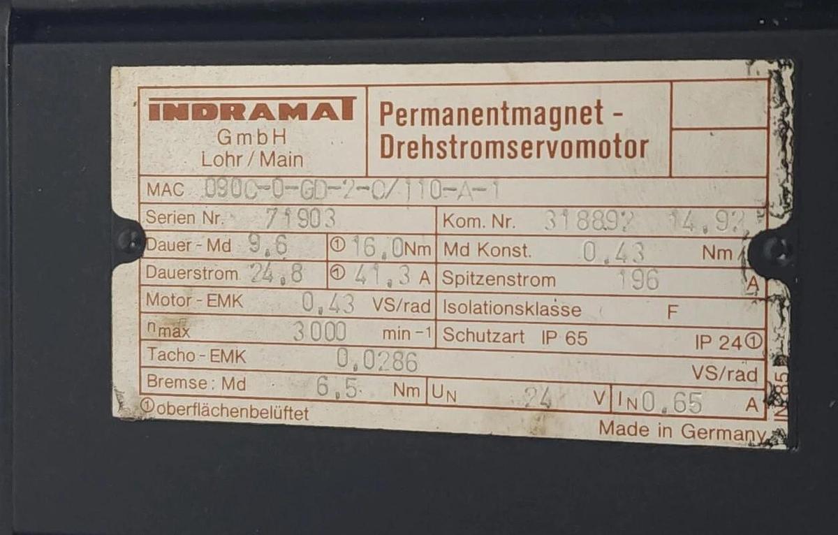 Refurbished REPAIRED INDRAMAT MAC090C-0-GD-2-C/110-A-1 SERVO MOTOR 16Nm 41.3A R911318892
