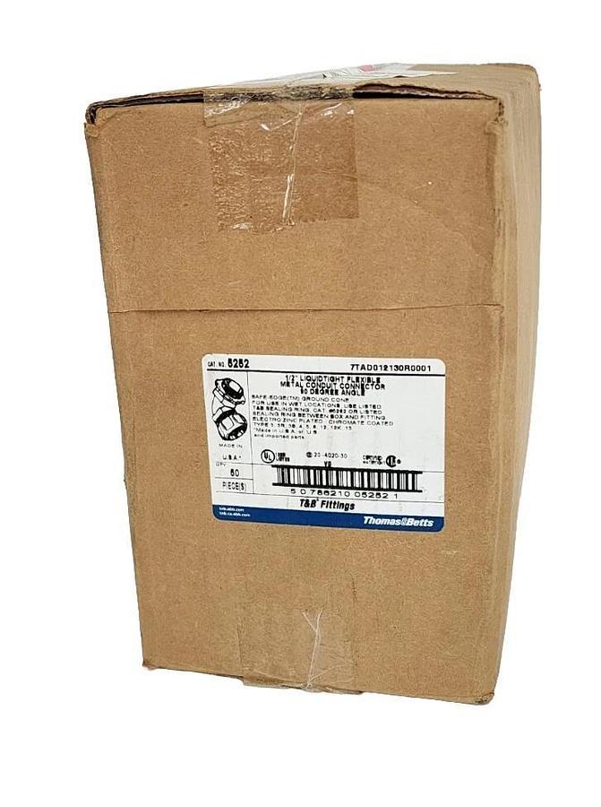 Used BOX OF 50 NEW THOMAS & BETTS 5252 1/2'' LIQUIDTIGHT FLEXIBLE METAL CONNECTORS