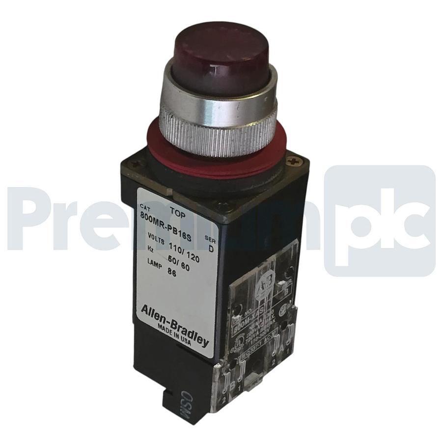 Used Allen Bradley 800MR-PB16S /D Red Illuminated Push Button 120V 22mm 800MRPB16S
