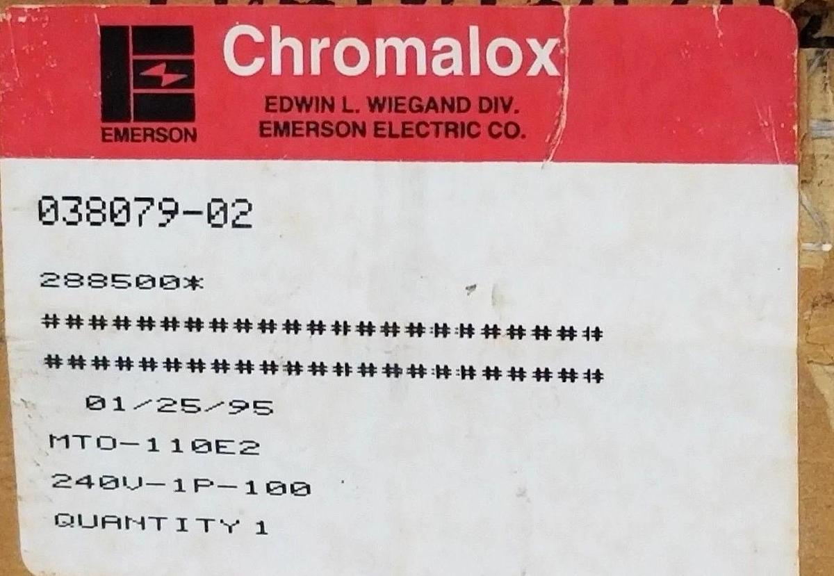 NEW CHROMALOX MTO-110E2 288500 MTO-1 OIL IMMERSION HEATER , 240V, 1P, 1000W