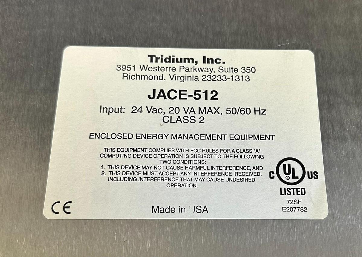 Used NEW TRIDIUM JACE-512 / JACE512 ENERGY MANAGEMENT CONTROLLER 24Vac 50/60Hz JACE-5