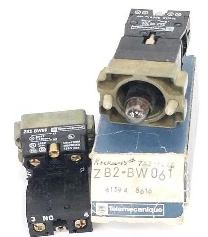 Used LOT OF 2 NEW TELEMECANIQUE ZB2-BW061 LIGHT MODULE ASSEMBLIES, ZB2BW061, ZB2-BE10