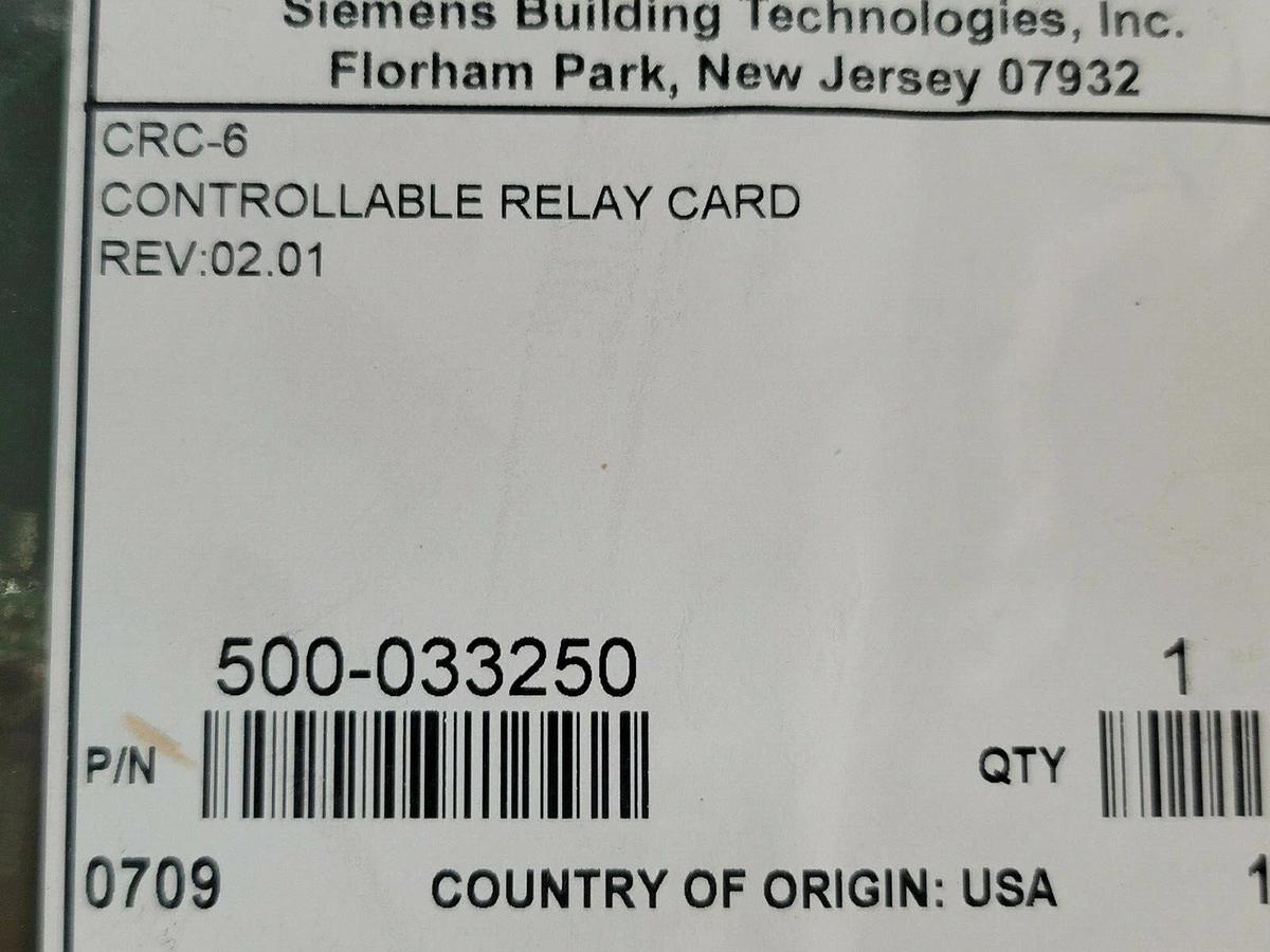 NEW SIEMENS 500-033250 CRC-6 FIRE ALARM RELAY CARD REV. 02.01 500033250 CR6