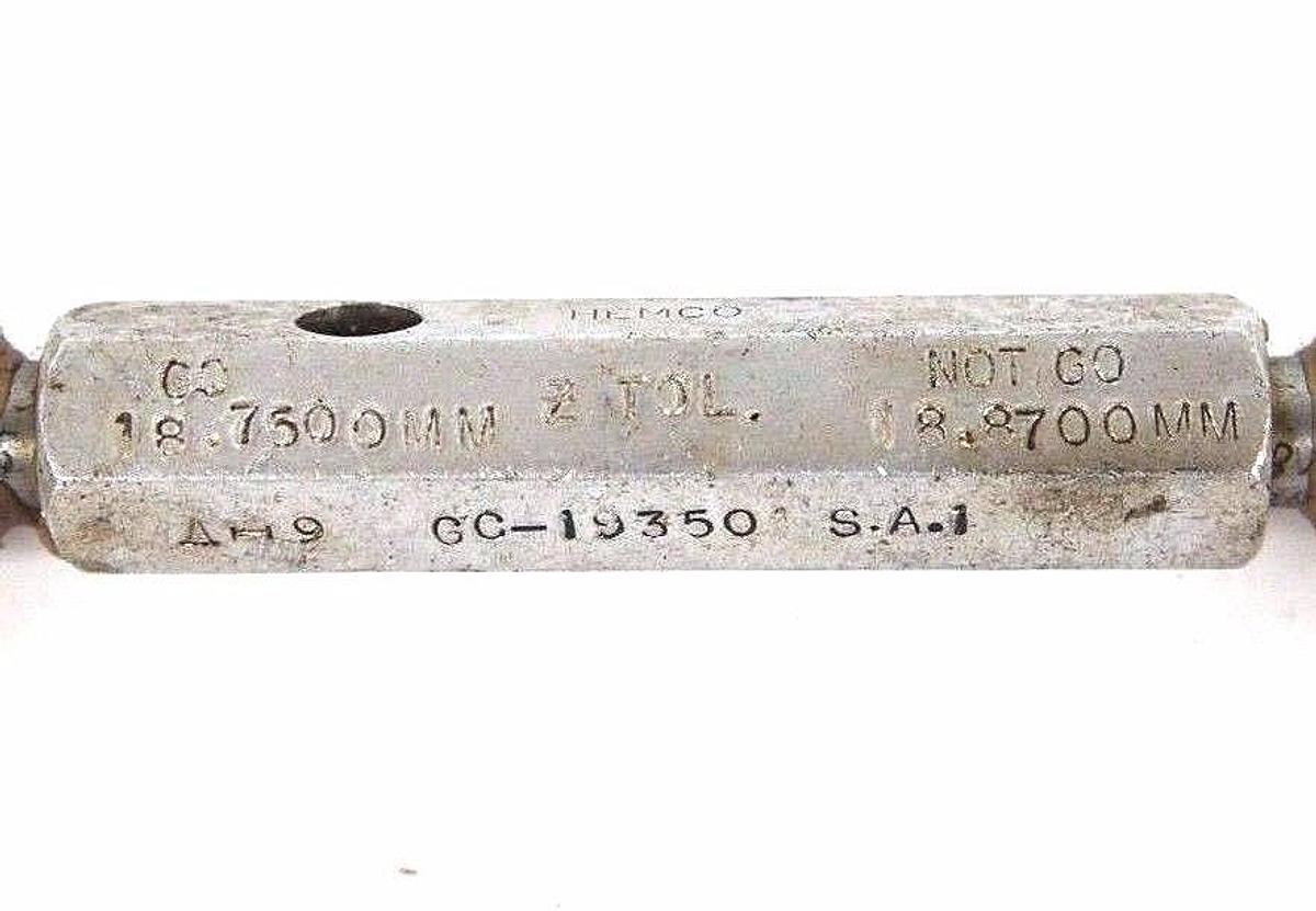 Used HEMCO PLUG GAGE GO 18.7500MM NO GO 18.8700MM