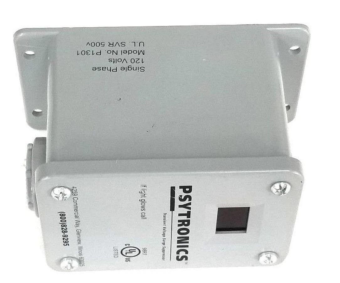 Used PSYTRONICS P1301 SINGLE PHASE SURGE SUPPRESSOR 120 VOLTS, U.L. SVR 500V