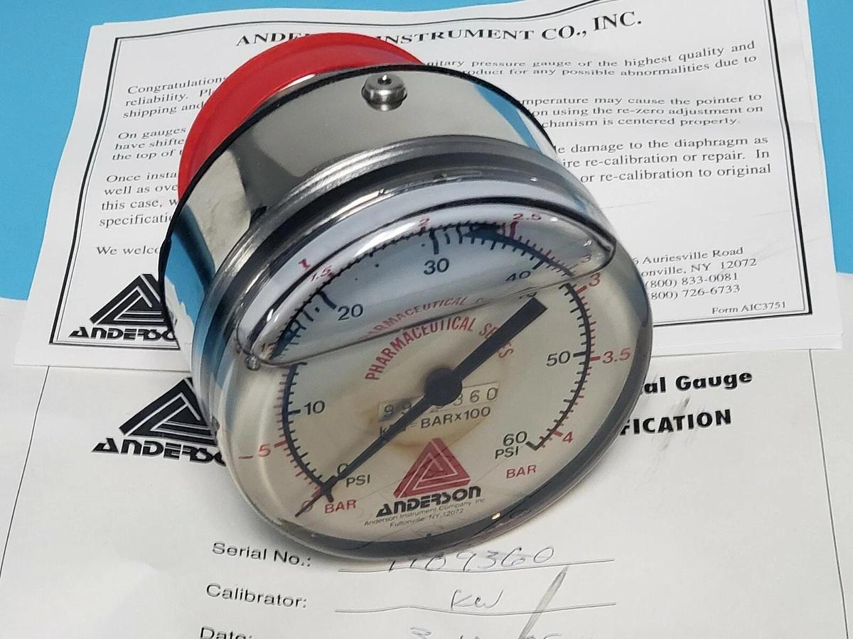 NIB ANDERSON INSTRUMENTS EB069010054144 PHARMACEUTICAL GAUGE 0-60PSI