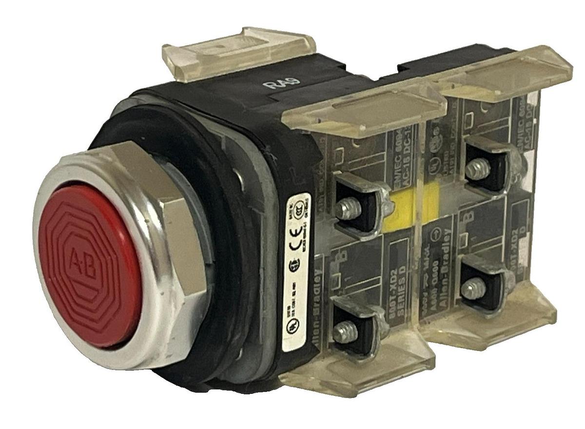 Used Allen-Bradley 800T-A6D2 Ser T Red Flush Push Button w/ (3) 800T-XD2 Ser D Blocks