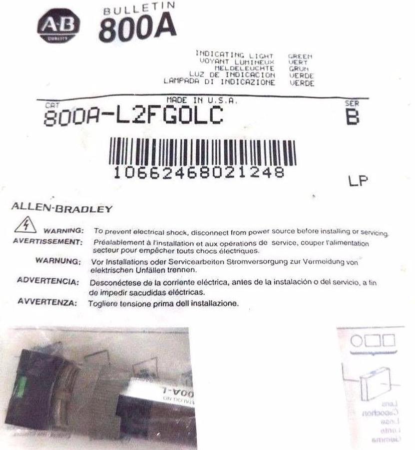 Used NEW ALLEN BRADLEY 800A-L2FG0LC INDICATING LIGHT 800AL2FG0LC, GREEN, SER. B