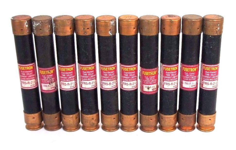 Used LOT OF 10 BUSSMANN FUSETRON FRS-R-2-1/2 DUAL ELEMENT TIME DELAY FUSES FRSR212