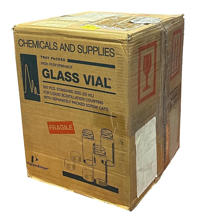 Used 450 NEW PerkinElmer 6000128 20mL HIGH PERFORMANCE GLASS VIALS W/ SCREW CAPS