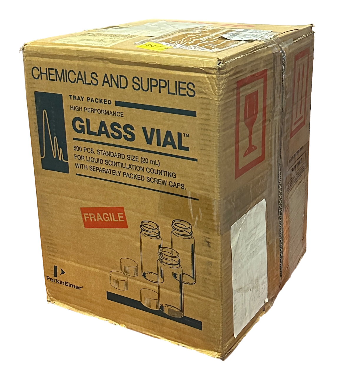 Used 450 NEW PerkinElmer 6000128 20mL HIGH PERFORMANCE GLASS VIALS W/ SCREW CAPS