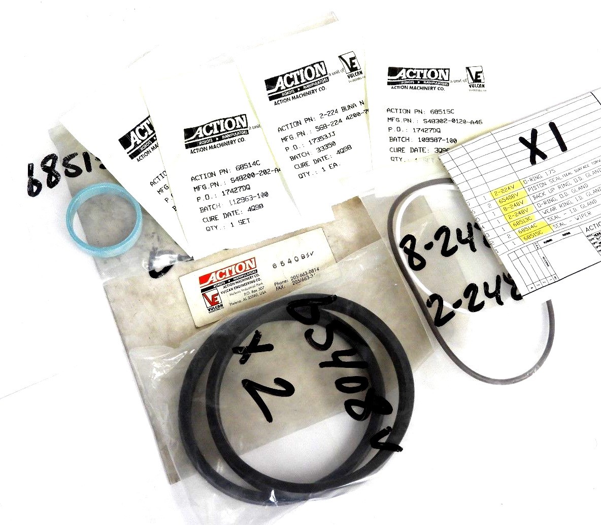 Used NEW ACTION ROBOTICS 65409SV REPAIR KIT 68514C, 68515C, 2-224, 65408V, 8-248