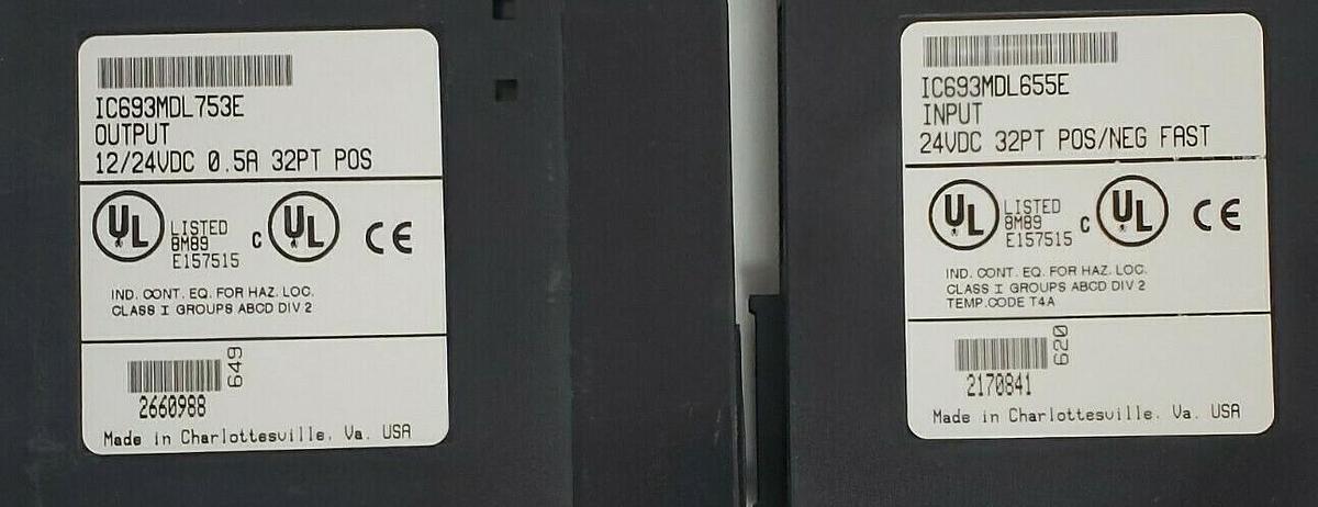 Used LOT OF 2 GE FANUC I/O MODULES IC693MDL655E & IC693MDL753E