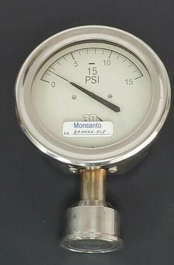 Used 3D INSTRUMENTS 25504-21U55CWG PRESSURE GAUGE, GFK SBD GP1007, 471078 39, 0-15PSI