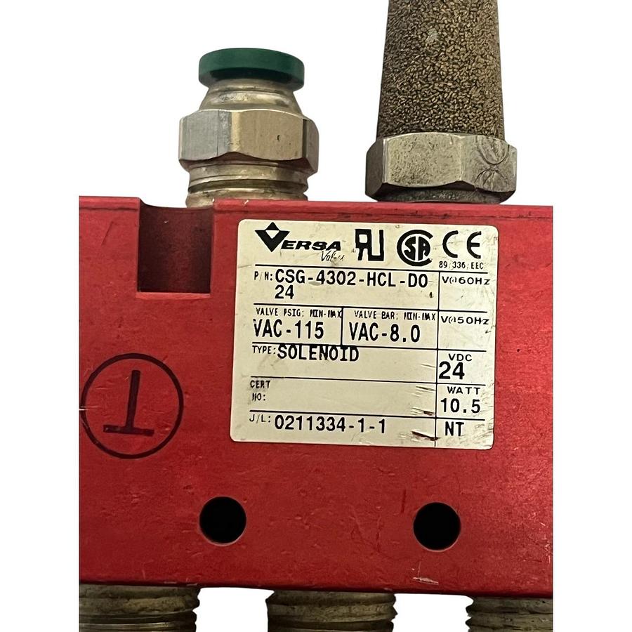 Used (2) Versa CSG-4302-HCL-DO-24 Pneumatic Solenoid Valves 24VDC 1/4" NPT 115 PSI