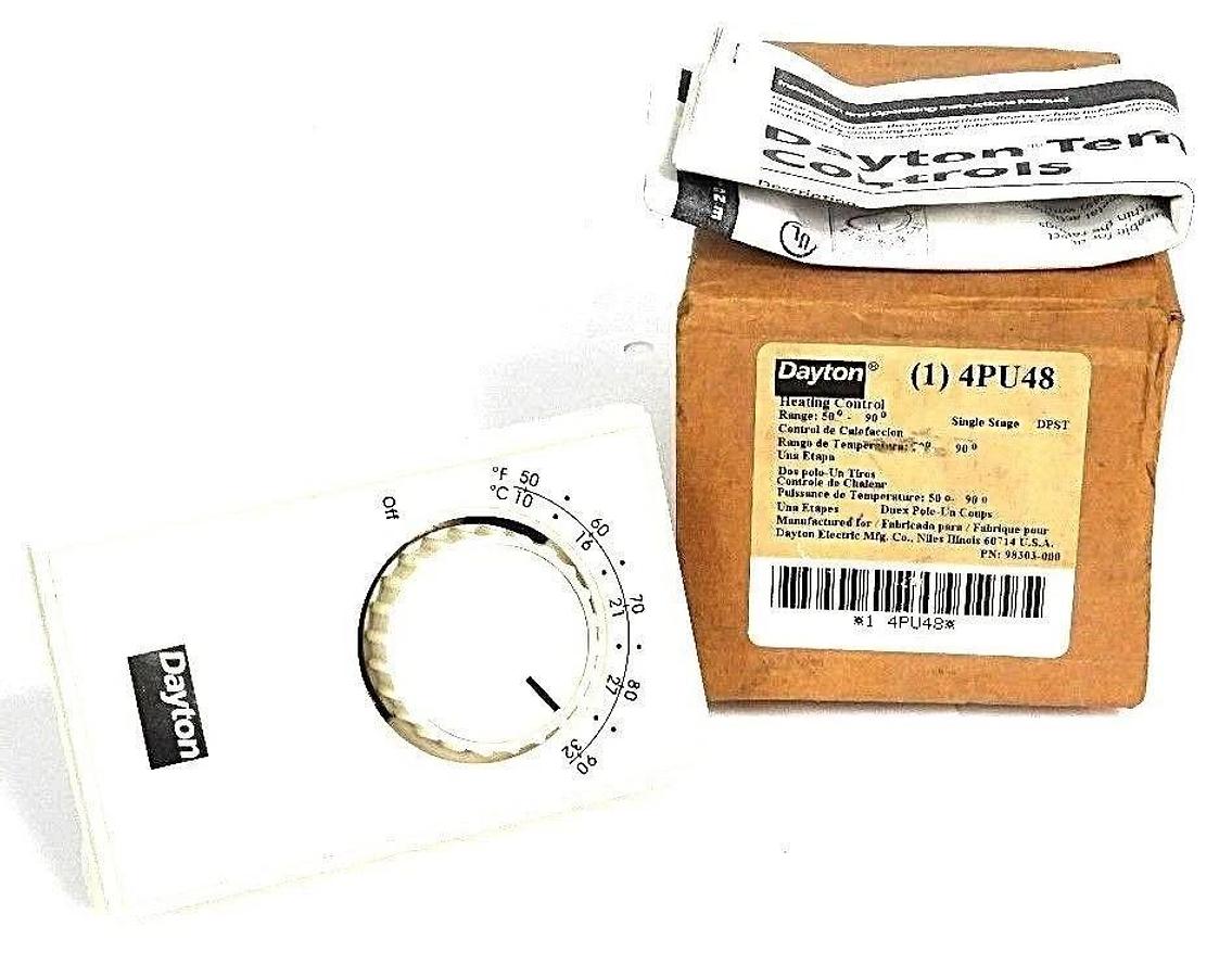 NIB DAYTON 4PU48 HEATING CONTROL RANGE 50-90 DEGREES SINGLE STAGE DPST