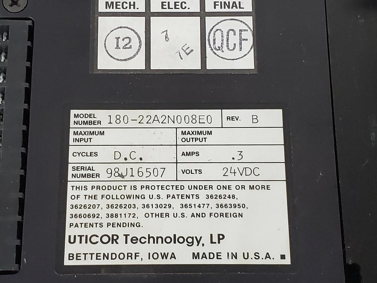 Used UTICOR TECHNOLOGY 180-22A2N008E0 OPERATOR INTERFACE REV. B 24VDC .3A