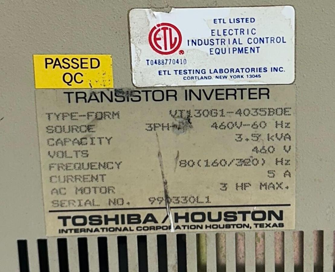 Used TOSHIBA VT130G1-4035BOE / TOSVERT-130G1 TRANSISTOR INVERTER 3HP 460V 3PH 5A USNP