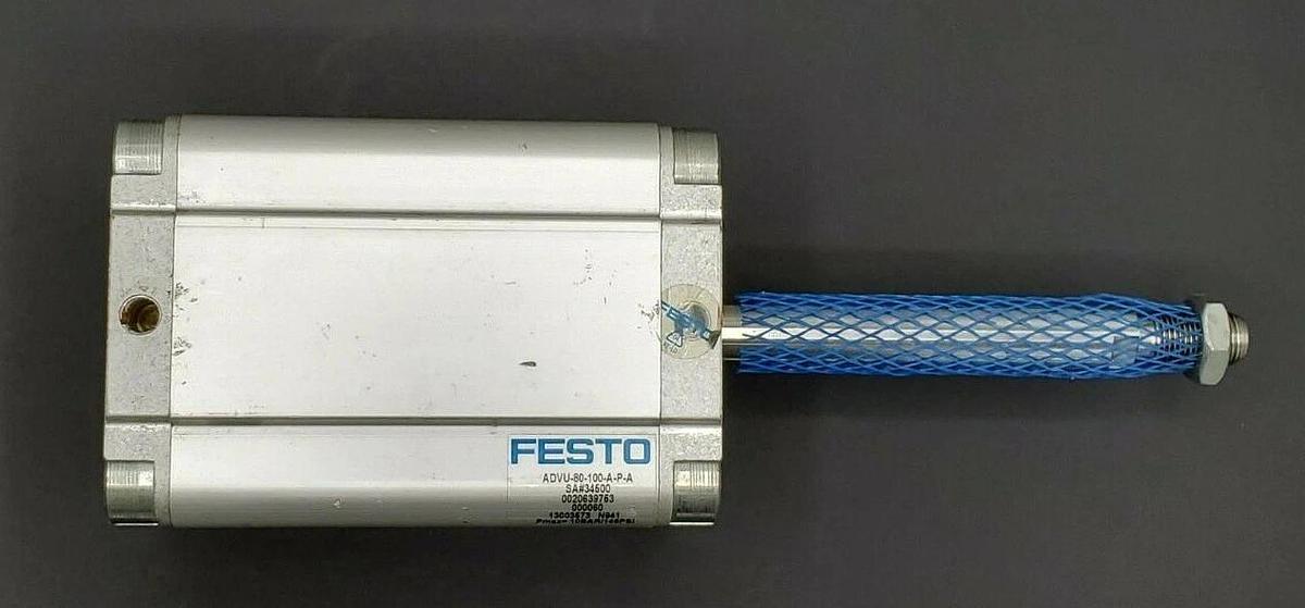 Used FESTO ADVU-80-100-A-P-A COMPACT CYLINDER 80MM BORE X 100MM STROKE ADVU80199APA