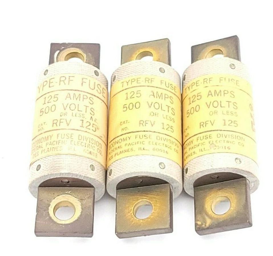 Used LOT OF 3 ECONOMY FUSE RFV-125 TYPE RF FUSES 125A 500V RFV125