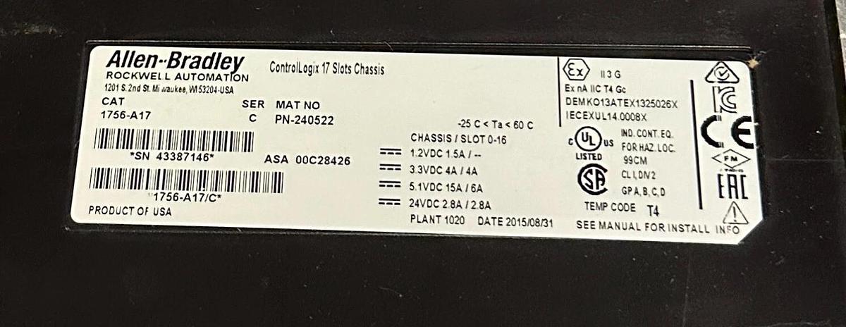 NEW ALLEN BRADLEY 1756-A17 /C ControlLogix 17-SLOT PLC MODULE CHASSIS 1756A17