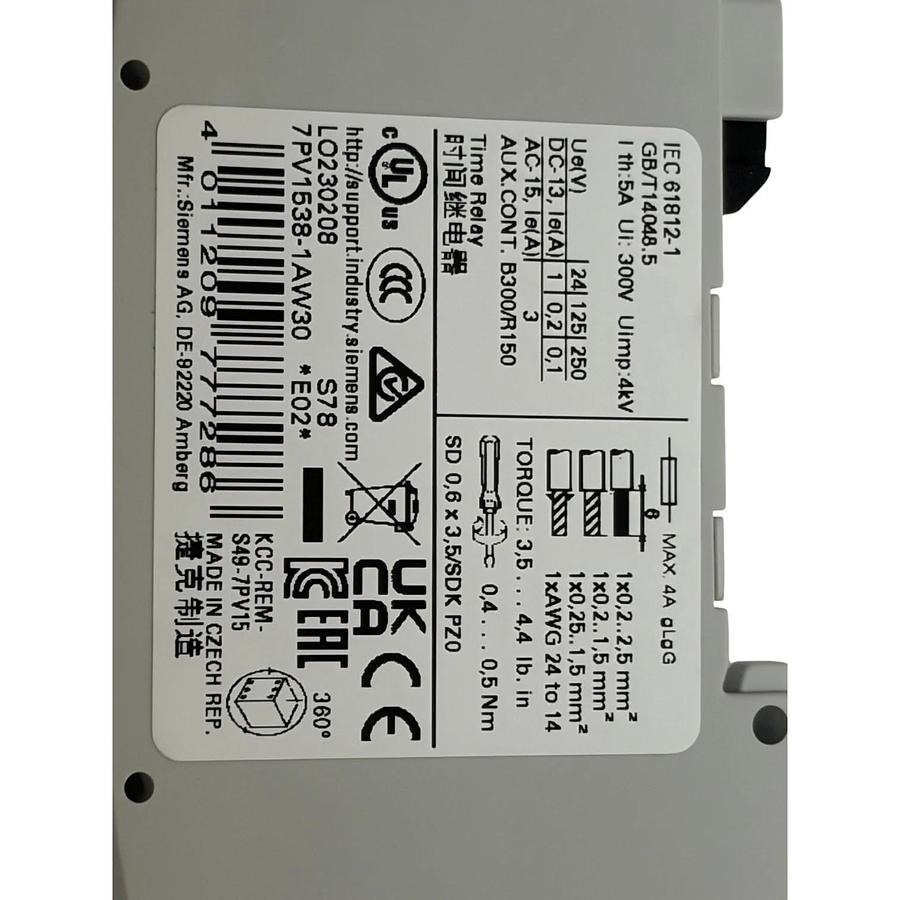 Lot of 2 Siemens 7PV1538-1AW30 SIRIUS Time Relay Off-Delay 12-240VAC/DC New