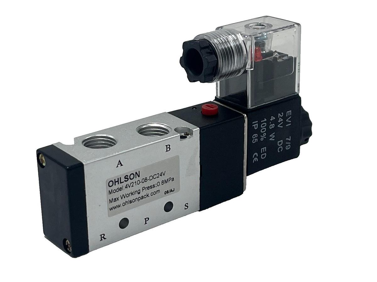Used Ohlson 4V210-08-DC24V Pneumatic Solenoid Valve 5/2 Way 1/4" NPT 24VDC, NSMP