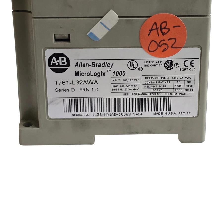 Used Allen Bradley 1761-L32AWA /D MicroLogix 1000 32-PT I/O Controller FRN 1.0 USPI