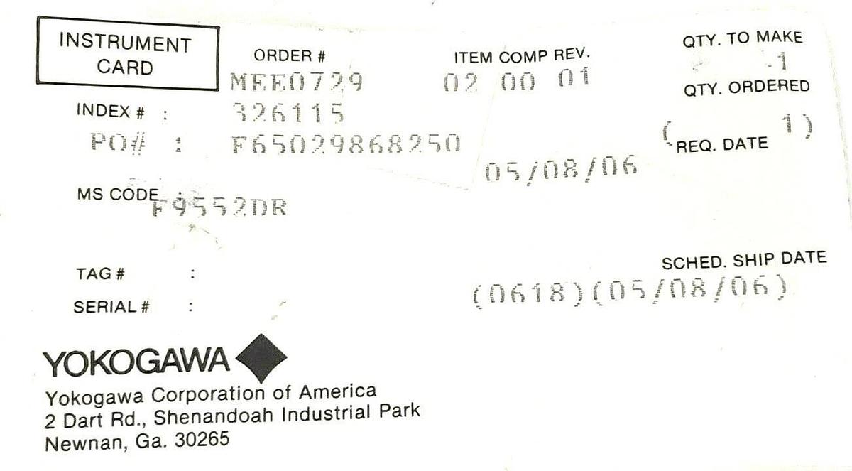 NEW YOKOGAWA 326115 CAP MEE0729 F9552DR