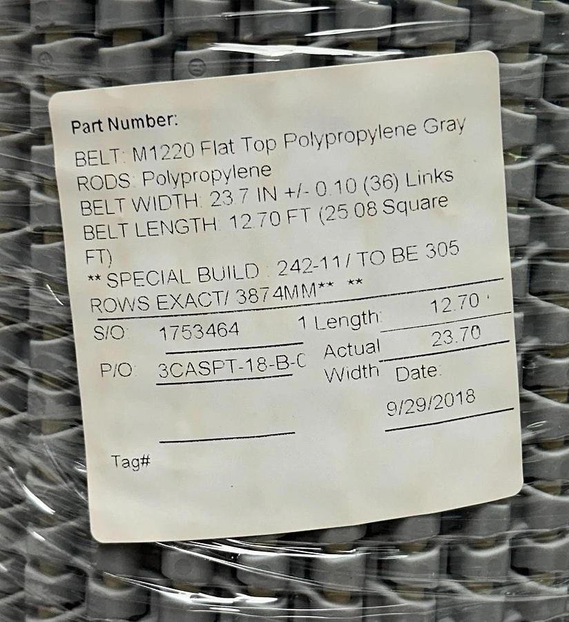 HABASIT AMERICA M1220 FLAT TOP PP GRAY RODS PP L=12.7' W=23.7'' 305 ROWS NSMP