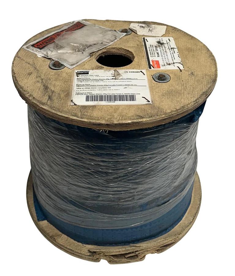 Used DAYTON 33RG86 STAINLESS STEEL CABLE 304 SIZE 7 x 19 1/4'' 500FT 1280LBS NSMP