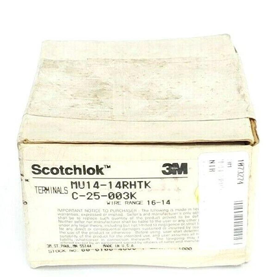 Used BOX OF 1000 NEW 3M SCOTCHLOK MU14-14RHTK TONGUE TERMINALS C-25-003K
