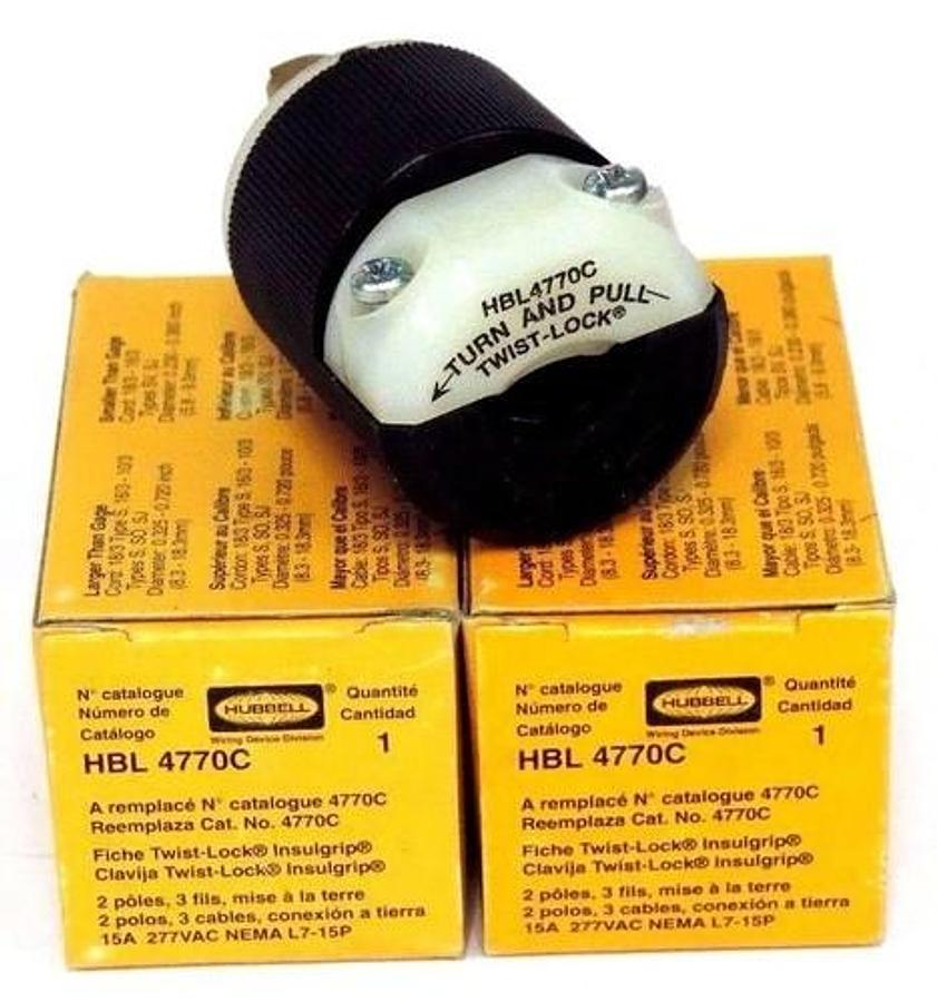 Used LOT OF 3 NIB HUBBELL HBL4770C TWIST LOCK PLUGS 15A 277V