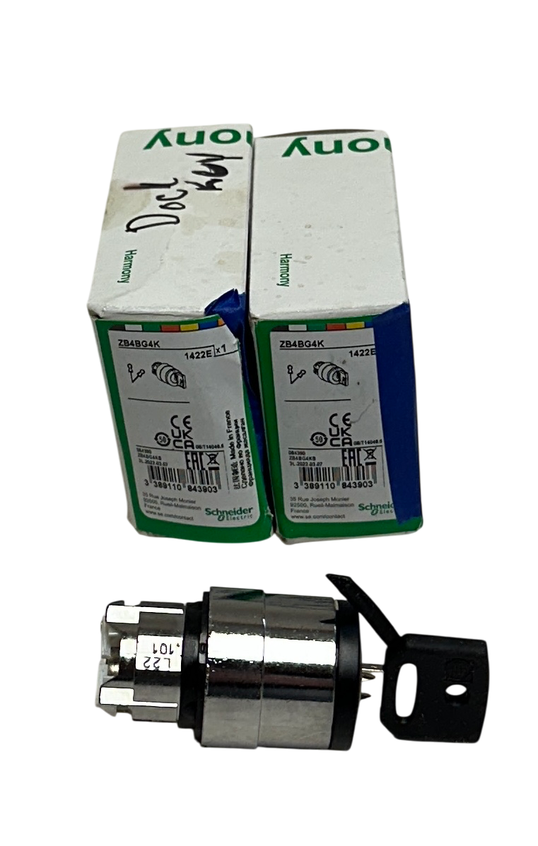 Used 2 SCHNEIDER ELECTRIC ZB4BG4K HARMONY XB4 HEADS FOR KEY SELECTOR SWITCH 2POS NSMP