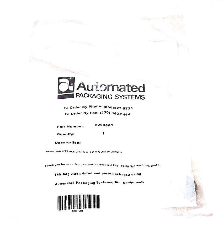Used NEW AUTOMATED PACKAGING SYSTEMS 20645A1 NEEDLE BEARING 3/4 ID X 1 OD X 50 W