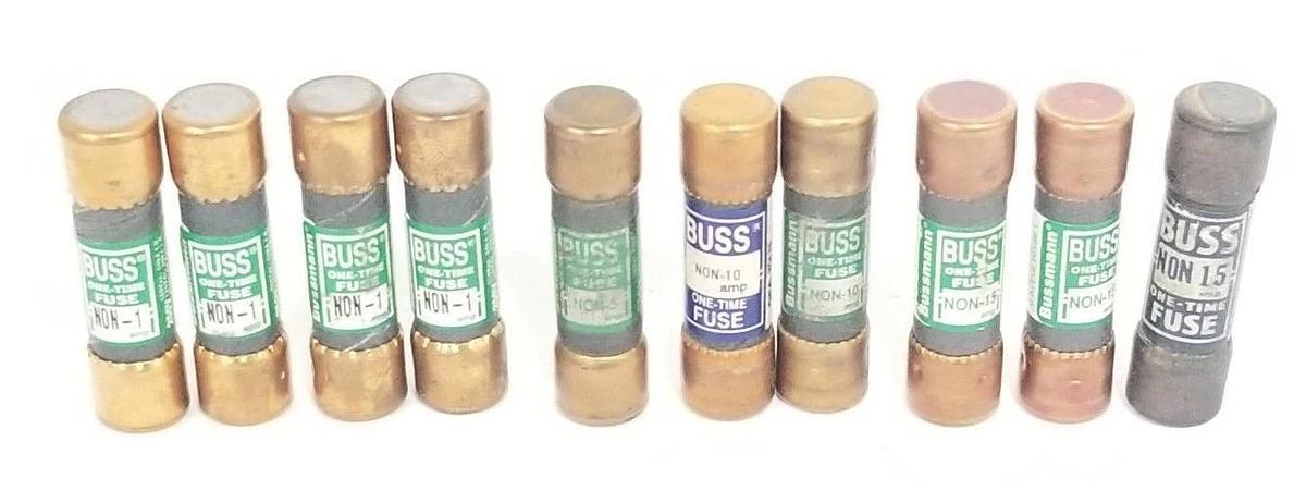 Used LOT OF 10 COOPER BUSSMANN FUSES NON-1, NON-10, NON-15, NON-5