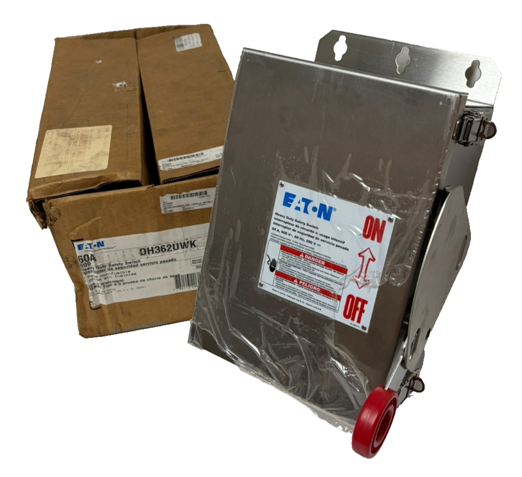 Used Eaton DH362UWK Heavy Duty Safety Switch 60A 3P 600V Non-Fusible NEMA 4X S.S NEW