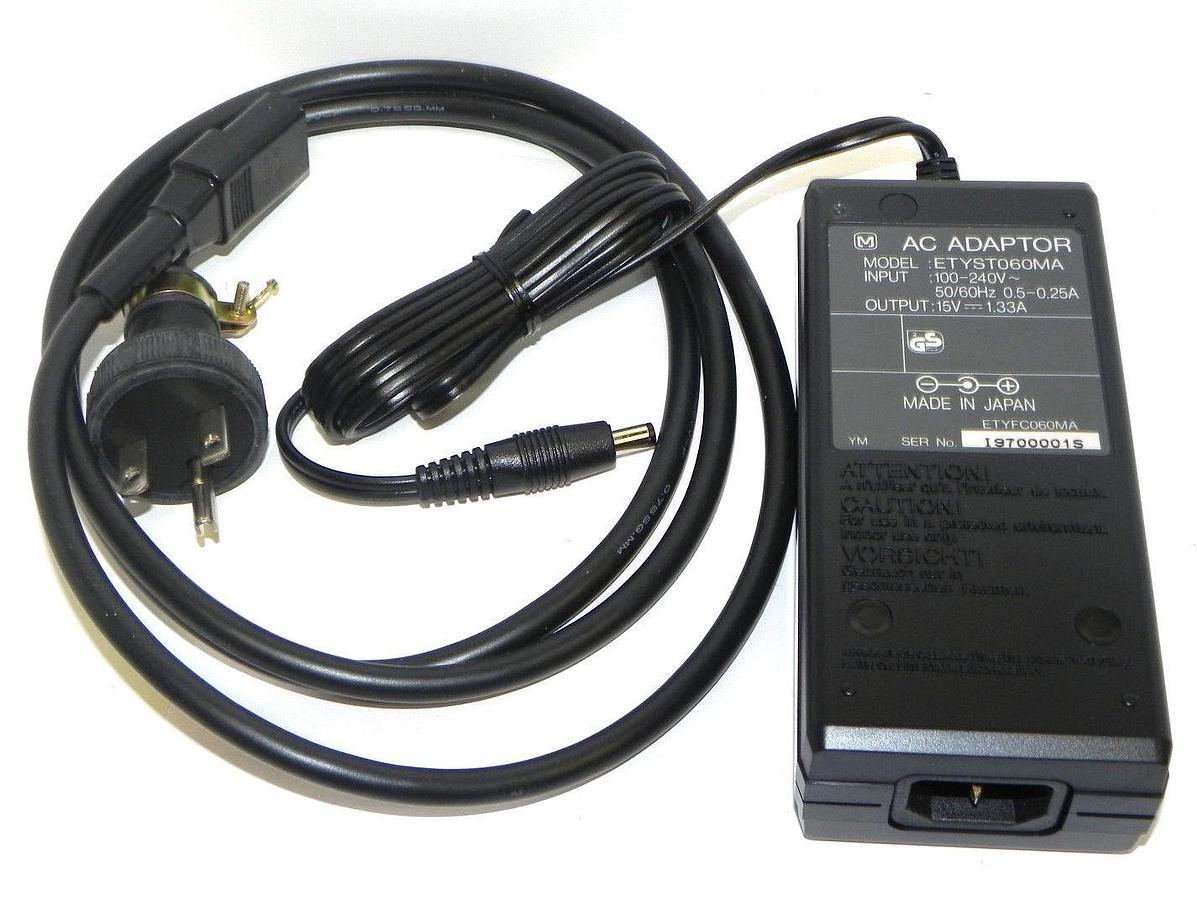 Used ZEROS ETYST060MA AC ADAPTOR INPUT: 100-240V~50/60HZ 0.5-0.25A OUTPUT: 15V 1.33A