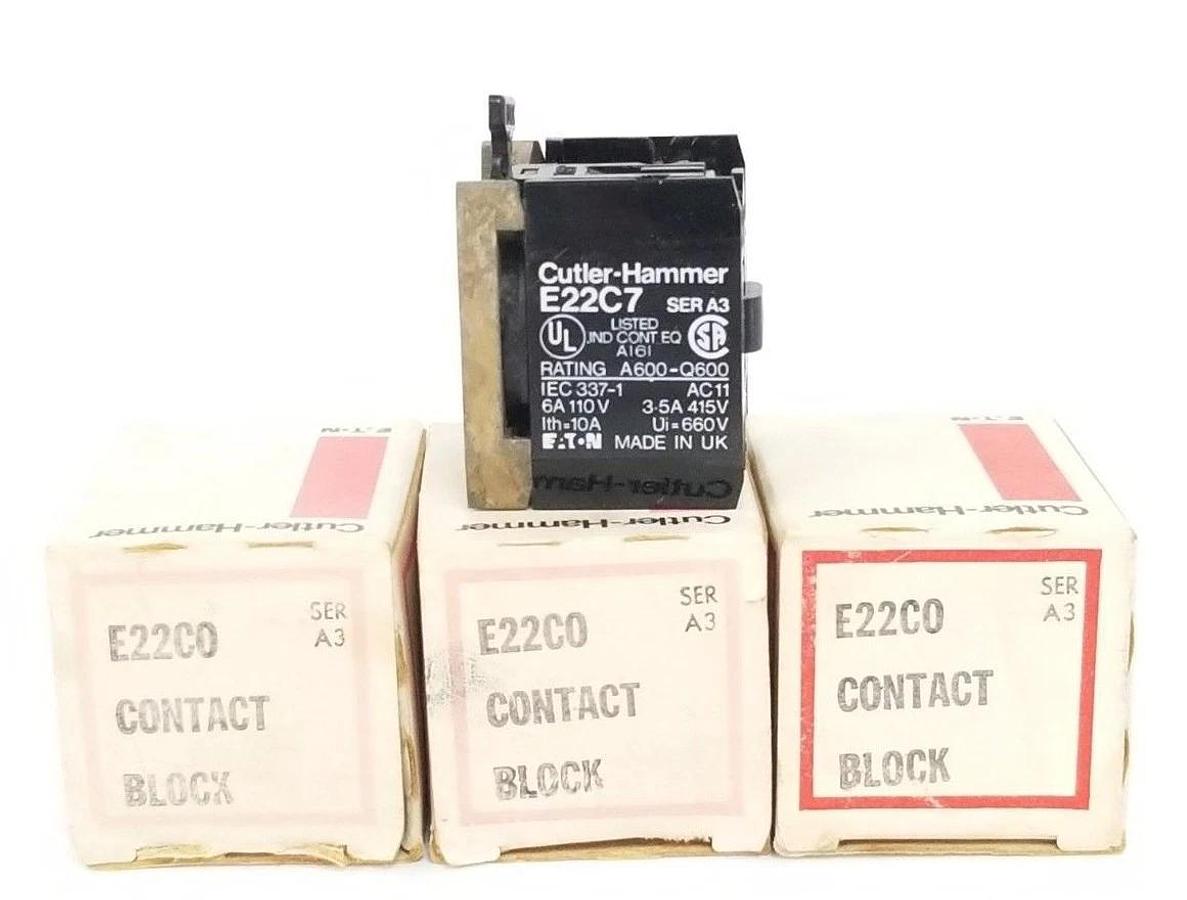 Used LOT OF 3 NIB EATON CUTLER-HAMMER E22C0 CONTACT BLOCKS SER. A3, E22-C0