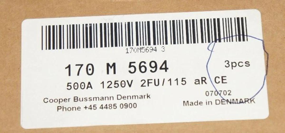 Used LOT OF 3 NIB BUSSMAN 170M5694 FUSES 500 A, 1250-1300 V