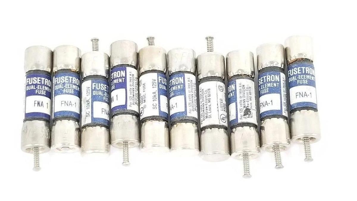 Used LOT OF 10 COOPER BUSSMANN FUSETRON FNA-1 DUAL-ELEMENT FUSES FNA1