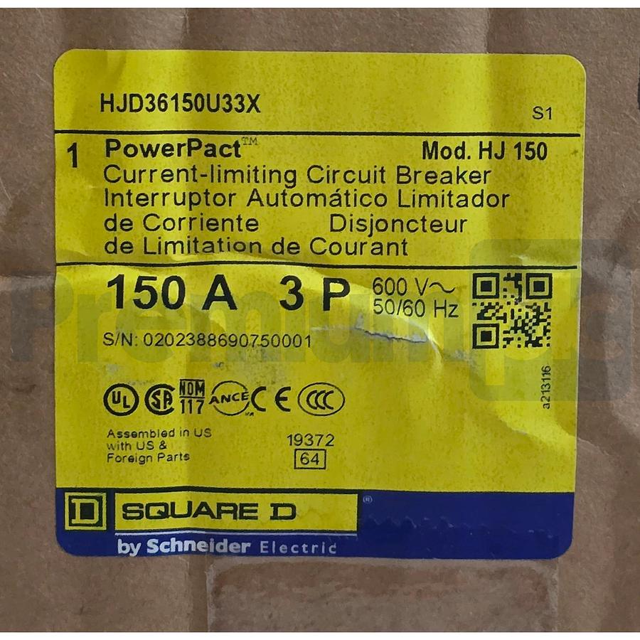 Square D HJD36150U33X PowerPact HJ 150 3P 600V 150A Drawout Circuit Breaker NSMP