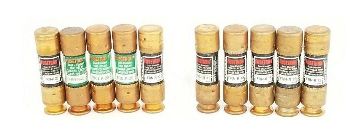 Used LOT OF 5 BUSSMANN FRN-R-20 & (5) FRN-R-15 FUSETRON FUSES CLASS RK5