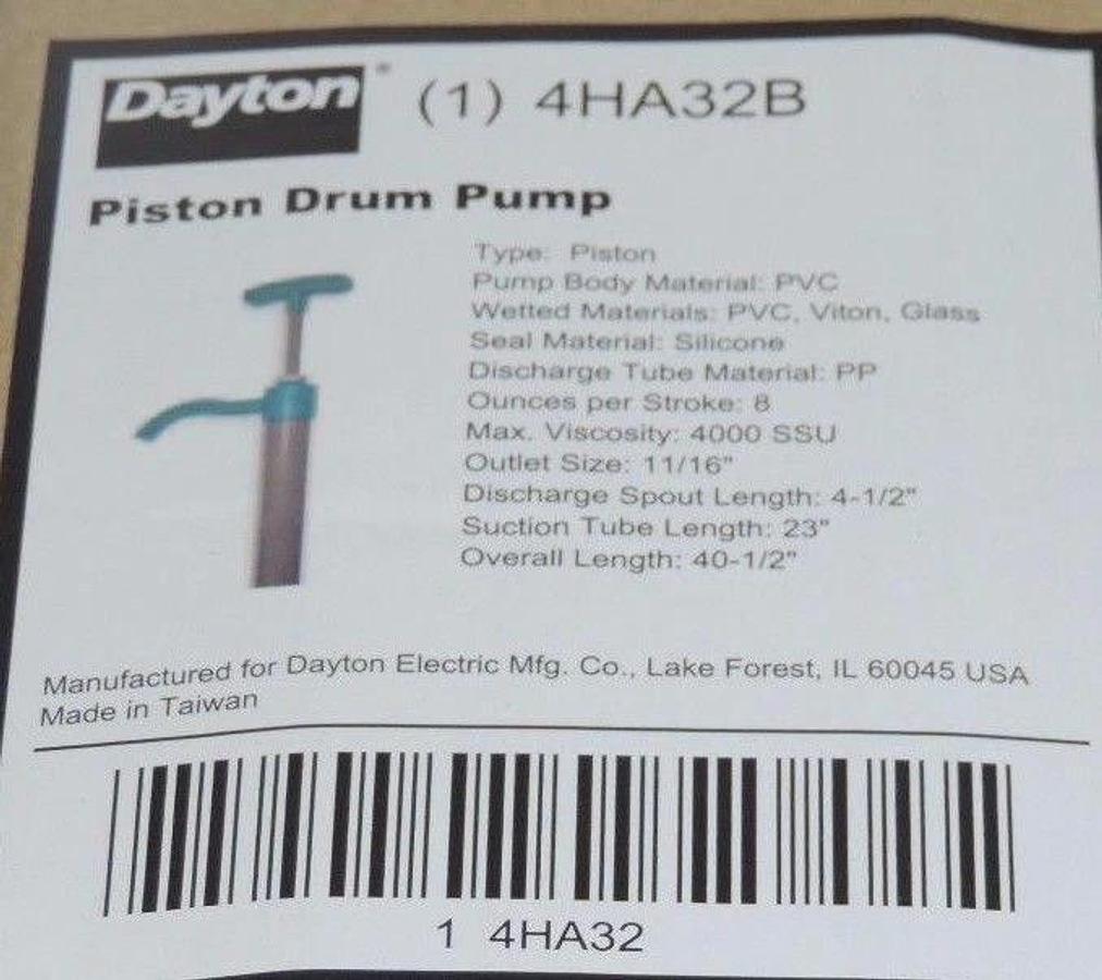 Used NIB DAYTON 4HA32B PISTON DRUM PUMP 4HA32